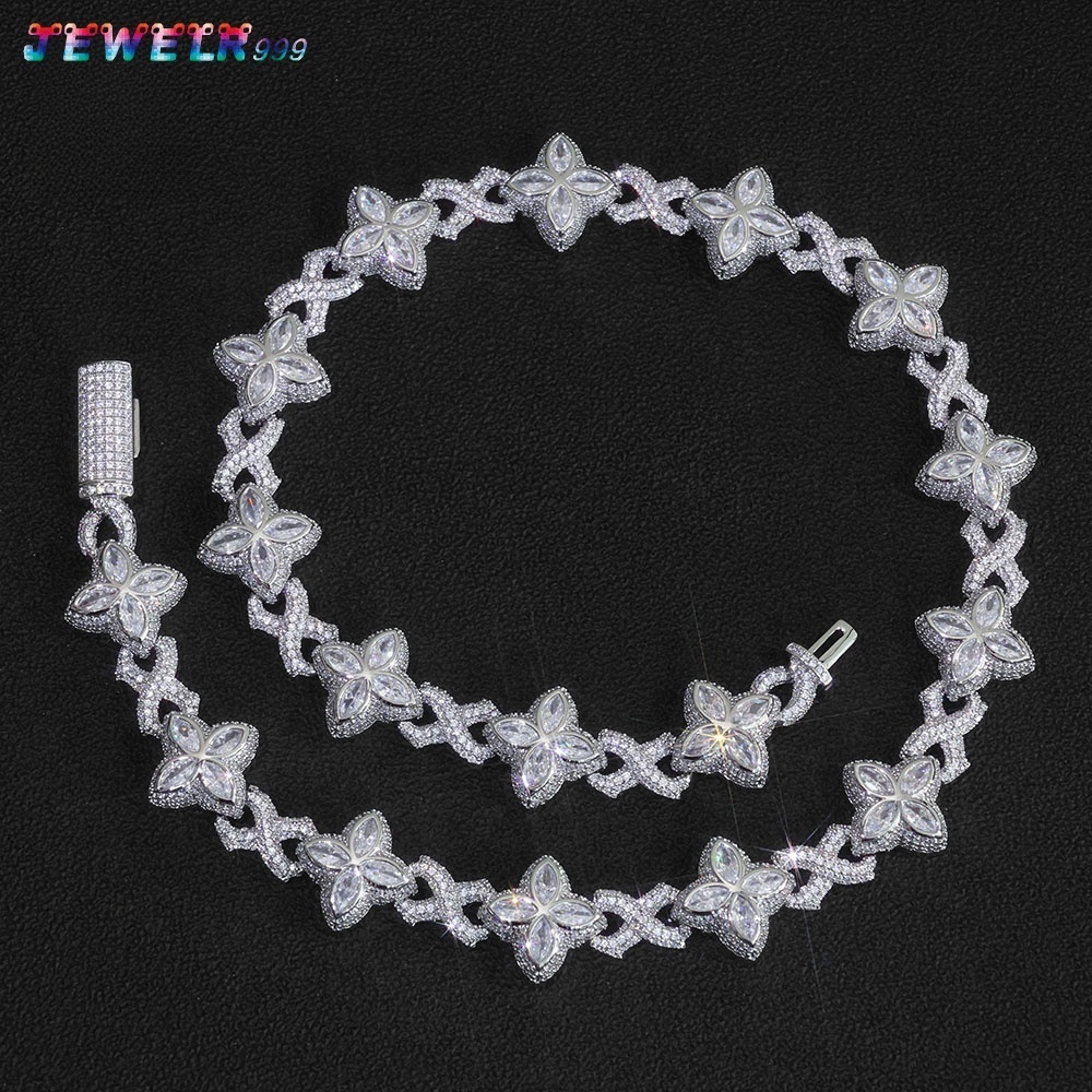 SF Iced Out Diamond Four Leaf Clover Infinity Miami Cuban Link Chain Necklace Hip Hop Custom Jewelry Gift for Men Women