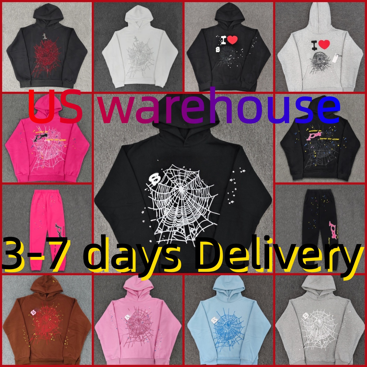 High Quality designer hoodies mens pants fashion graphic hoodie and pants Stree puff print and Sweatpants Set Cobweb hoody multi style tracksuit top