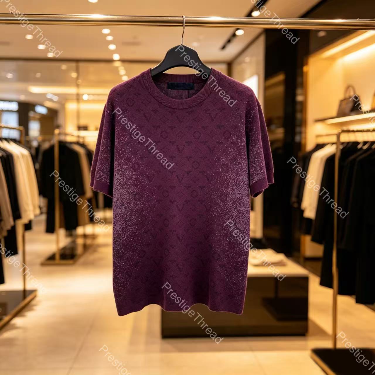 26ss Letter Jacquard Gradient Knit Short Sleeve T-Shirt Designer High-Quality Men's T-Shirt Casual Fashion