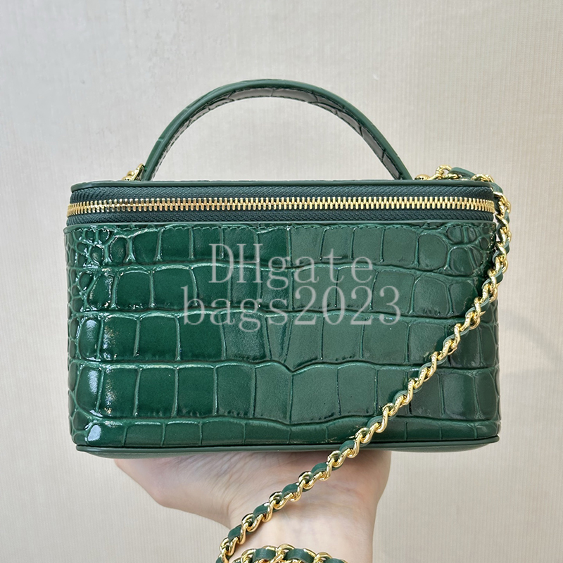 Long Vanity With Chain 17CM Master Quality Crocodile Embossed Calfskin Luxury Shoulder Crossbody Evening Handbag With Gift Box X001DD