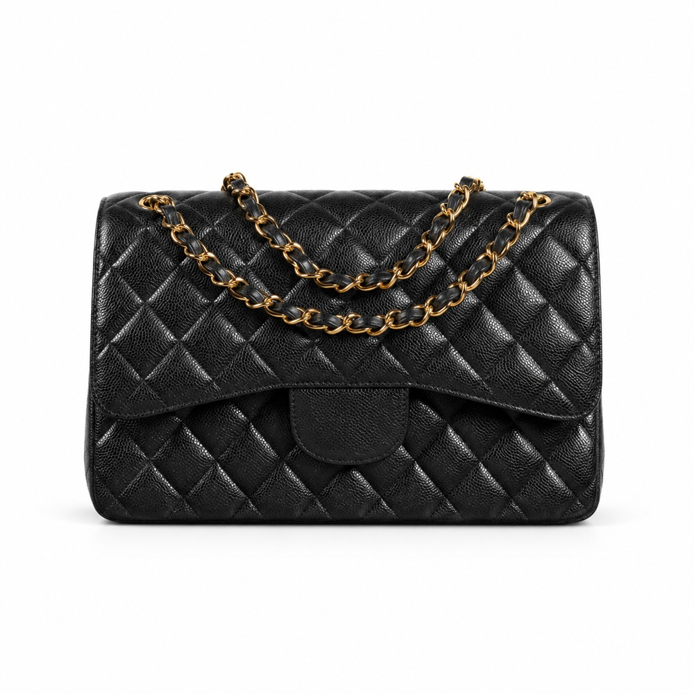 Jumbo Flap Shoulder Bag Caviar Leather Diamond Quilted Spacious Double Chain Strap Chic Shopping Top-Tier Designer Bag