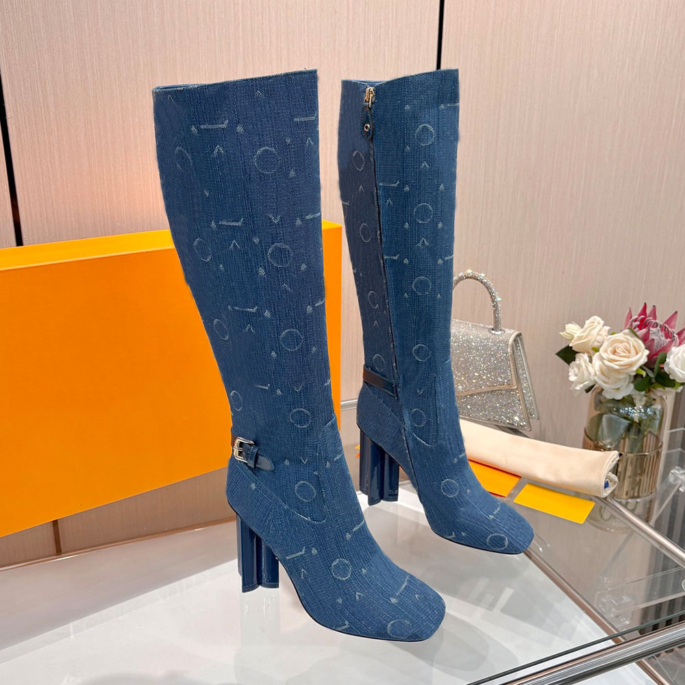 Silhouette High Boot Luxury Designer Plain Leather Boots Gold Toned Buckle Womens Knee Boot Side zipper High Quality Brand Autumn Winter Boot Leathe