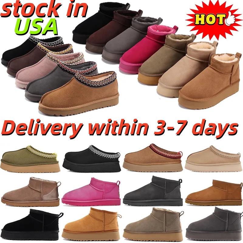 Top quality Tazz tasman Slippers fur Designer slides boot classic ultra mini platform boot Suede Shearling Disquette Slipper men women shoes mules w