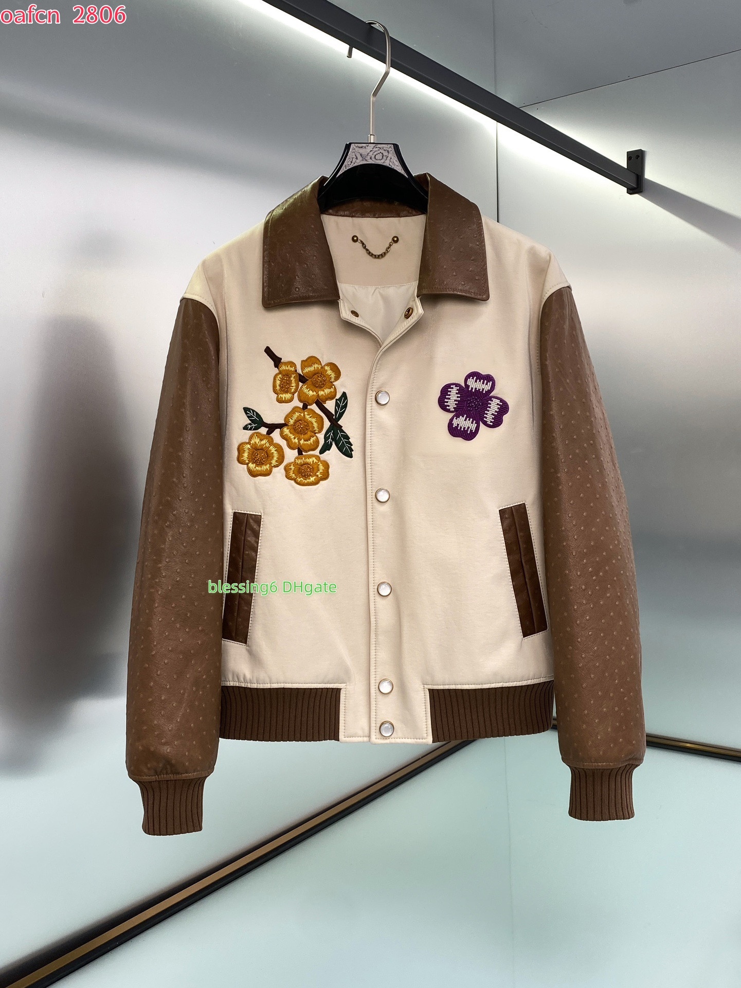 Designer men's leather jacket baseball jacket, leather jacket sports jacket lapel flower embroidery jacket, women's premium leather jacket