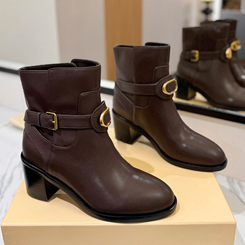 Botines de piel de becerro exclusivos Parche de cuero de 55 mm Parche accesorio Hebilla de correa ajustable Botas cortas con hebilla para mujer