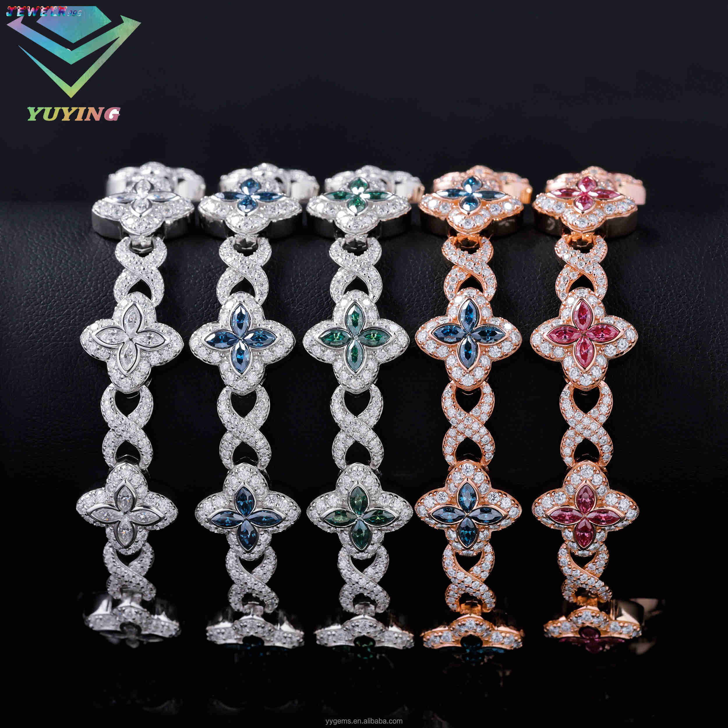 Fashion Jewelry Clover Bracelet 925 Silver diamond Vvs Moissanite Pass diamond Tester 18k Gold Plated GRA Certificate Gift Men