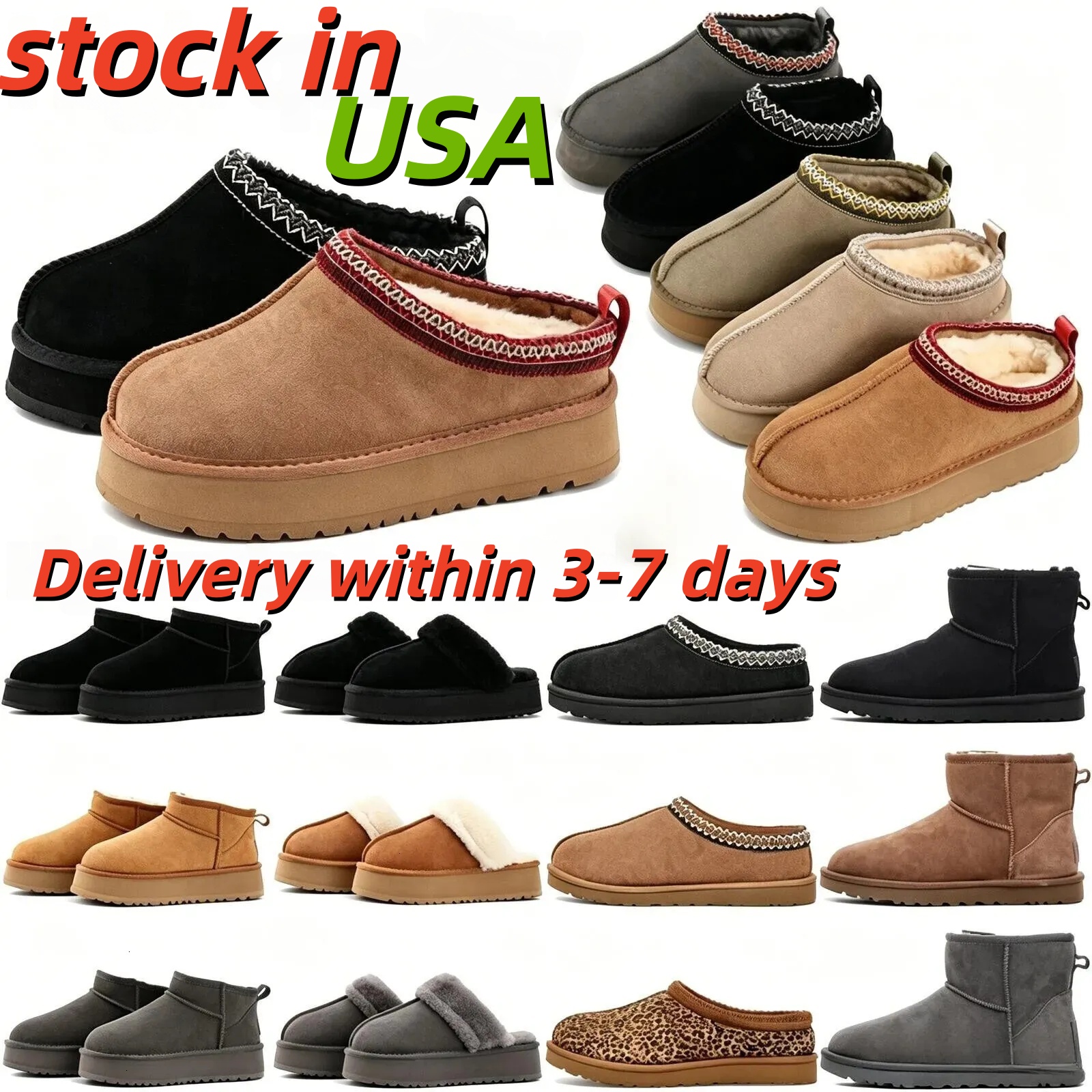Top quality Tazz Tasman Slippers fur Designer slides boot luxury ultra mini platform boot Suede Shearling Disquette Slipper men women shoes mules wi