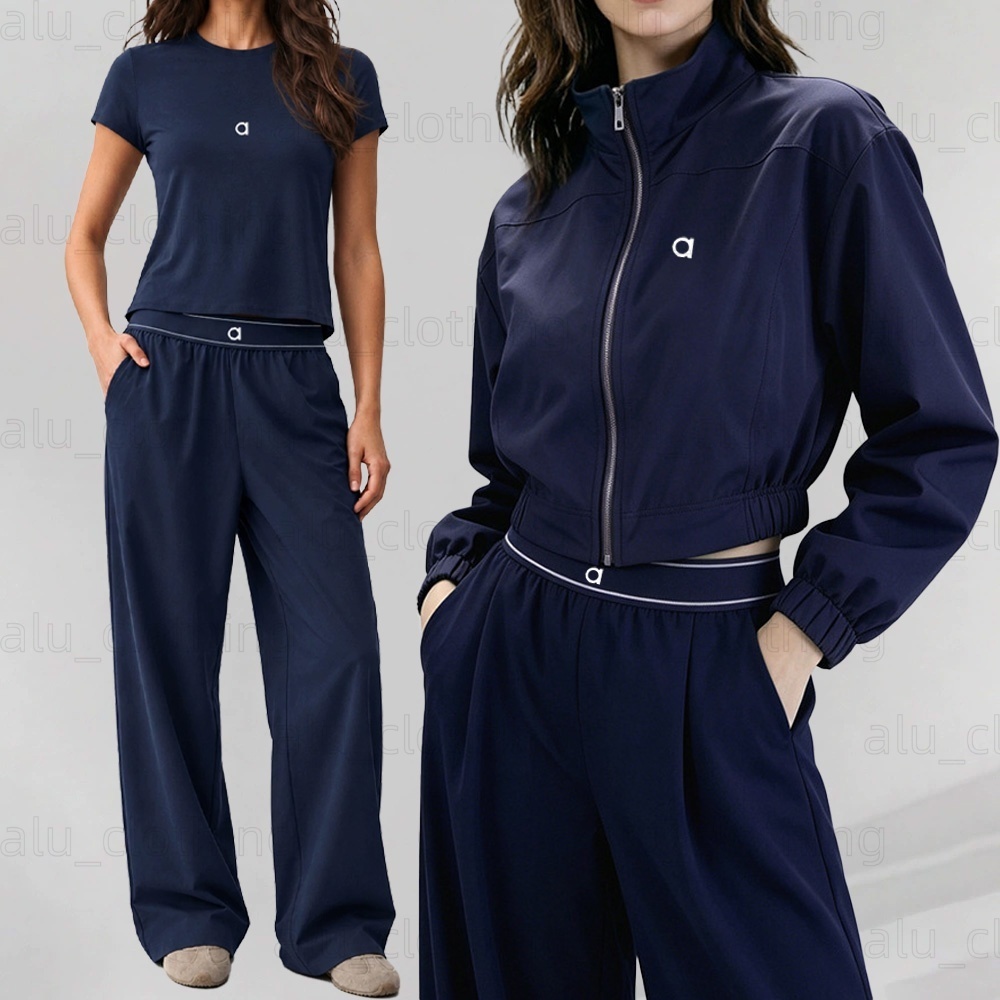 Aloismitys Womens Sports Jackets Suit Short Sleeve Straight-Leg Sports Pants Sets Casual Jackets For Yoga Running and Fitness Long-Sleeve Tops and L