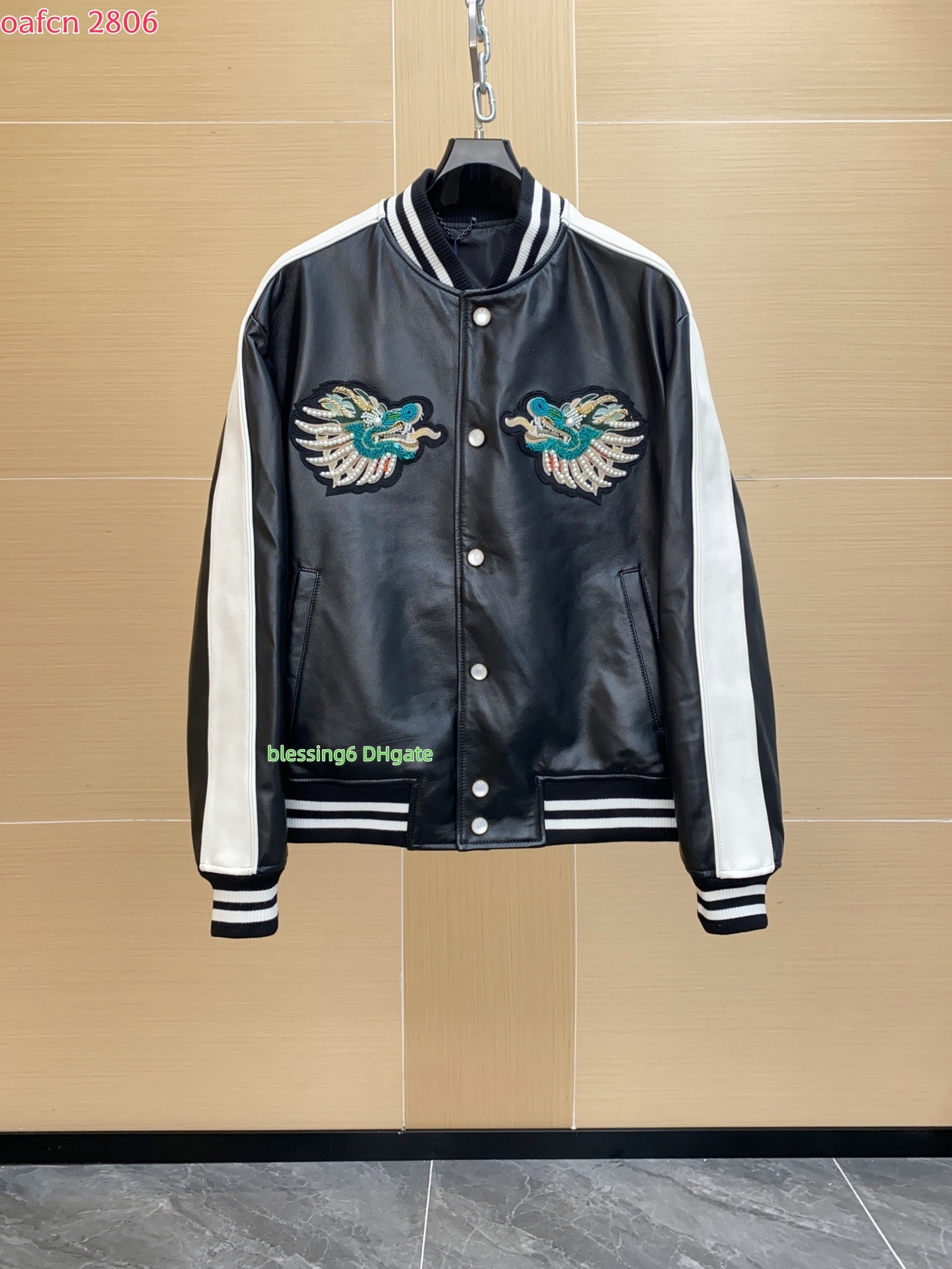 Designer men's cowhide jacket leather coat loose baseball jacket heavy embroidery beaded women's leather jacket genuine leather jacket aut