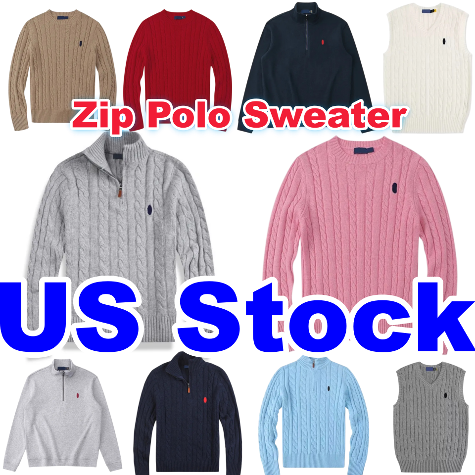 Long Sleeve Quarter Zip Cable Knit Polo Sweater And Knit Vest For Men Women Preppy Fall Outfits Pony Embroidery Knit Tops US Warehouse 3 7 Day Deliv