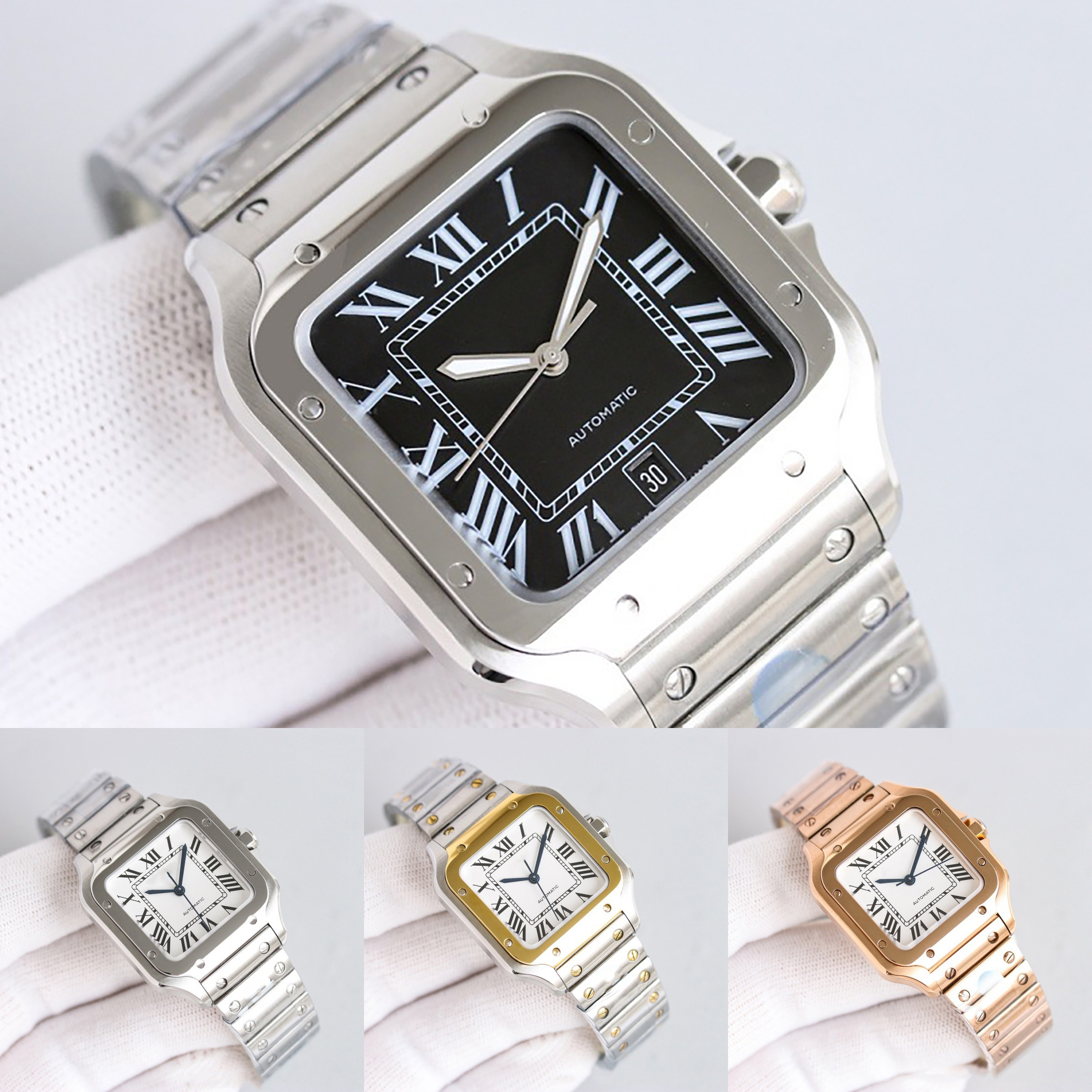 designer Luxury Automatic Square Stainless Steel Strap for Mens Womens Watches 40MM Fully automatic mechanical watch couple fashion Watches with box