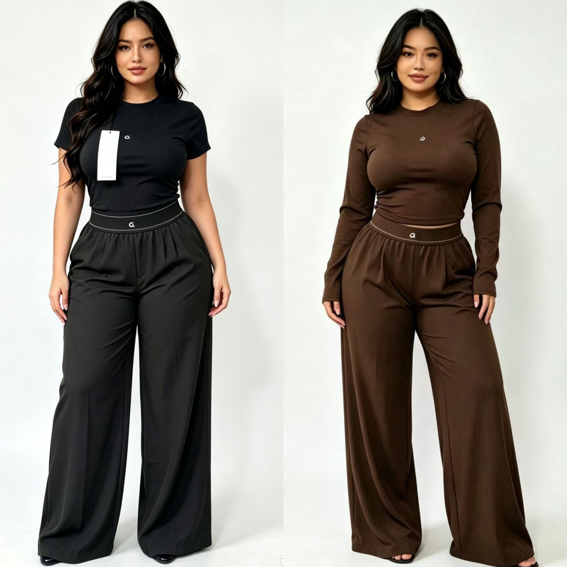 Designer Clothes Women Tracksuits Fashion Casual Plus Size Suit Round Neck Short Sleeve T Shirt Top High Waisted Wide Leg Pants Slim Two Piece Set