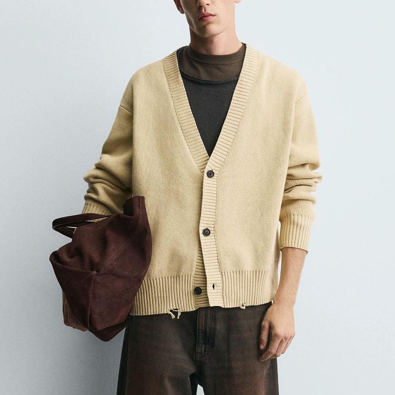 Cardigan en tricot déchiré de styliste, coupe ample, col en V, ouvert sur le devant, pull d'automne décontracté, streetwear