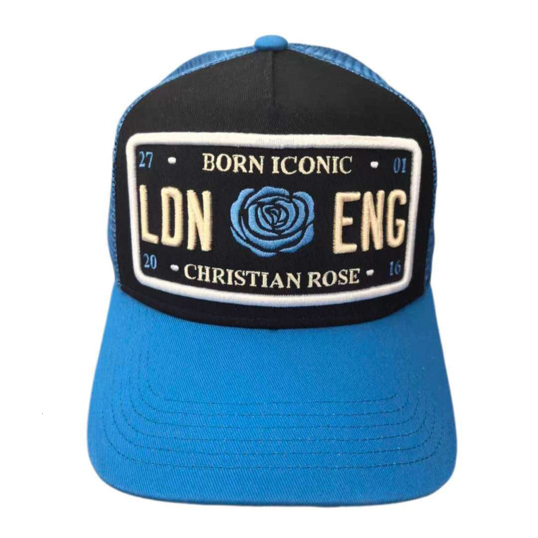 Casquette de baseball Christian Rose avec plaque d'immatriculation de couleur noire en tissu logo brodé maille pour la ventilation taille du bord