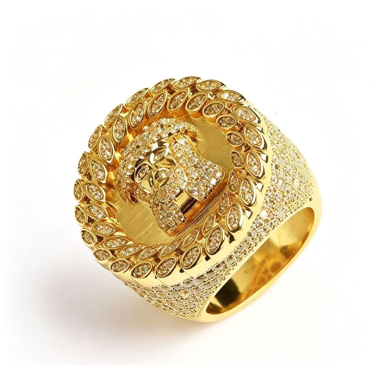 New 925 Sterling Silver Hip Hop Moissanite Ring Micro Pave Jesus Ring Iced Out Gold Color Plated Fine Jewelry Rings for Men