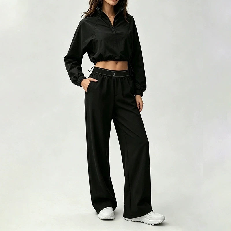 Womens Yoga Sets Straight-Leg Sports Pants Jackets Set Cropped Yoga Top Round Neck and Short Sleeves Outdoor Sports Suit