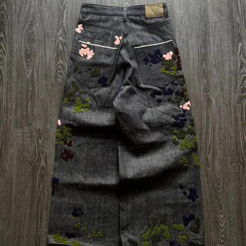 Designer Unisex Oversized Loose Straight Leg High Waist Embroidered Jeans for Women Men Boyfriend Style Casual Denim Pants Black Green S-XXL