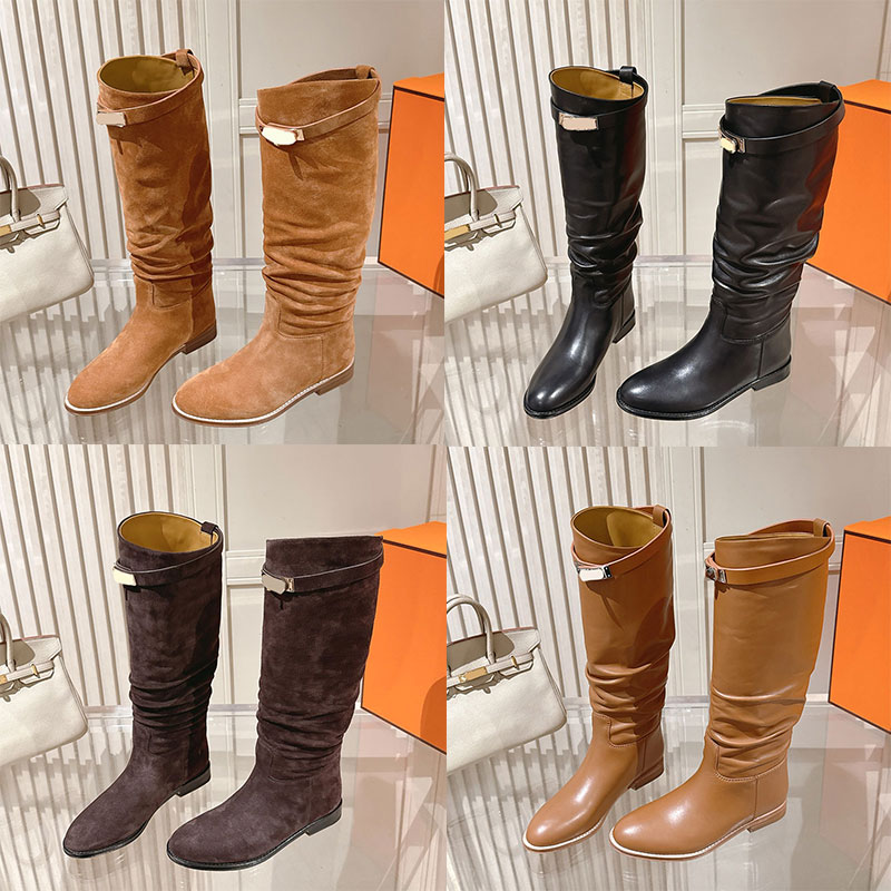 Womens Jumping Supple Boot Ladies Palladium Plated Buckle Thigh High Boots H221102 Designer Sheepskin Lining Knight Boot Luxury Brand Leather Outsol