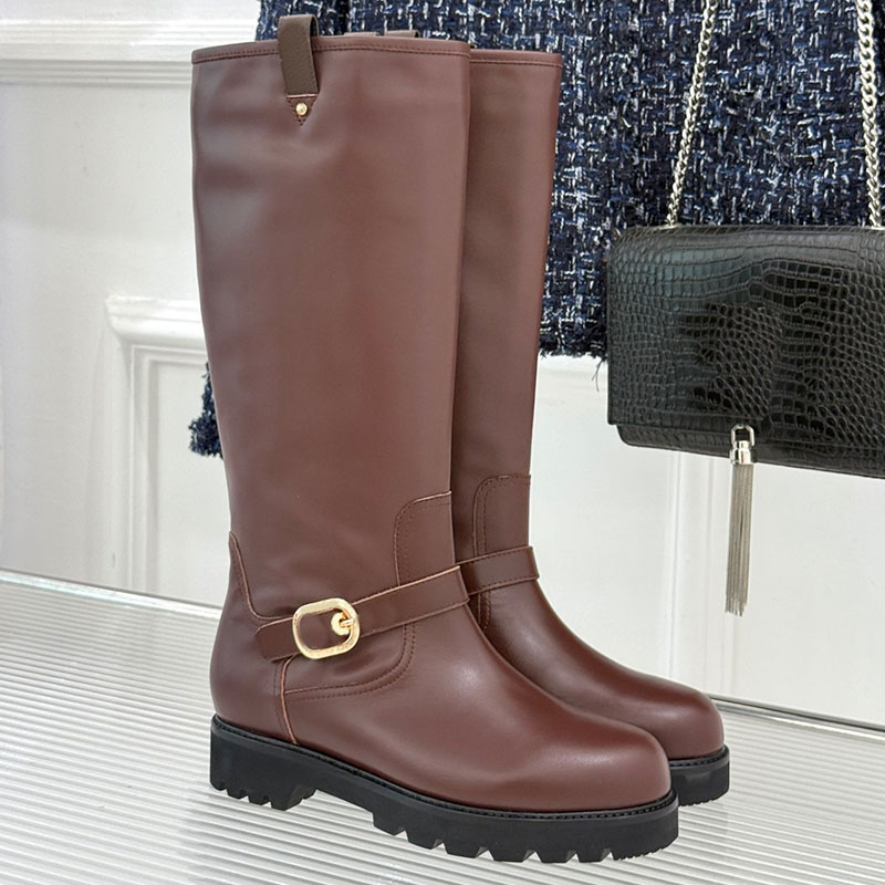 Women High Boots Designer Solid Color Straight Leg Boots Wear Resistant Serrated Bottom Design Simple British Style Outdoor Daily Fashion Boots Coun