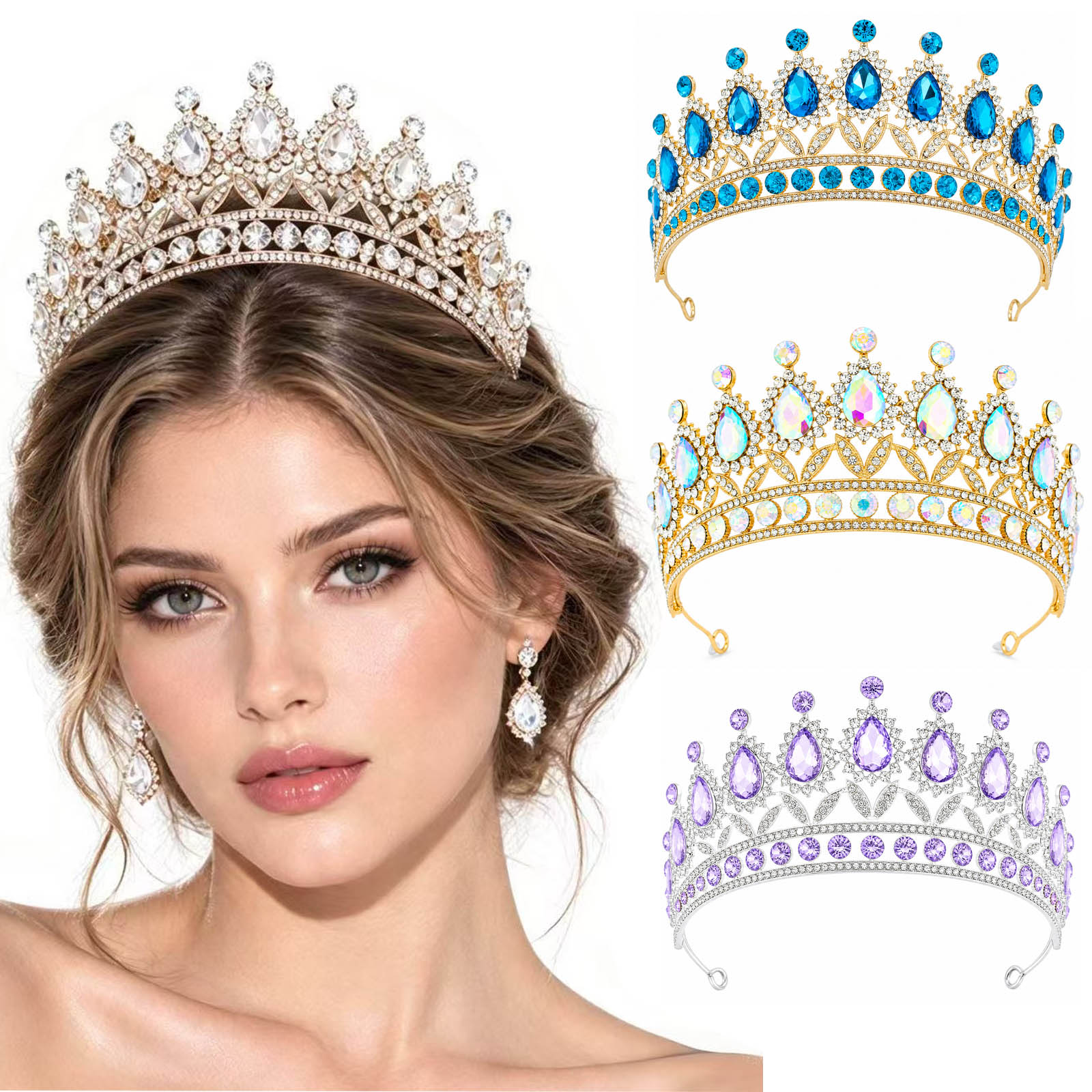2026 Date de luxe Designer Bridal Crystal Crown Headpiece Princesse Reine Strass Robe Accessoire Haute Qualité Fête De Mariage Anniversaire Cheve