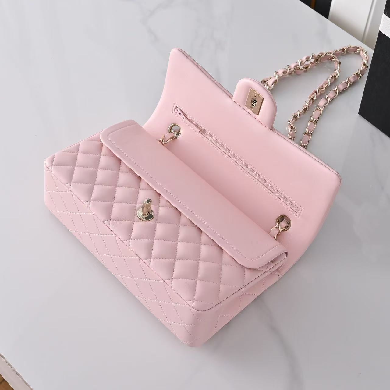 sheepskin bag designer bag Top Tier Quality Flap Bag Luxury Designer Real Leather Caviar Lambskin Classic All Black Purse Quilted Handbag Shoulde wi