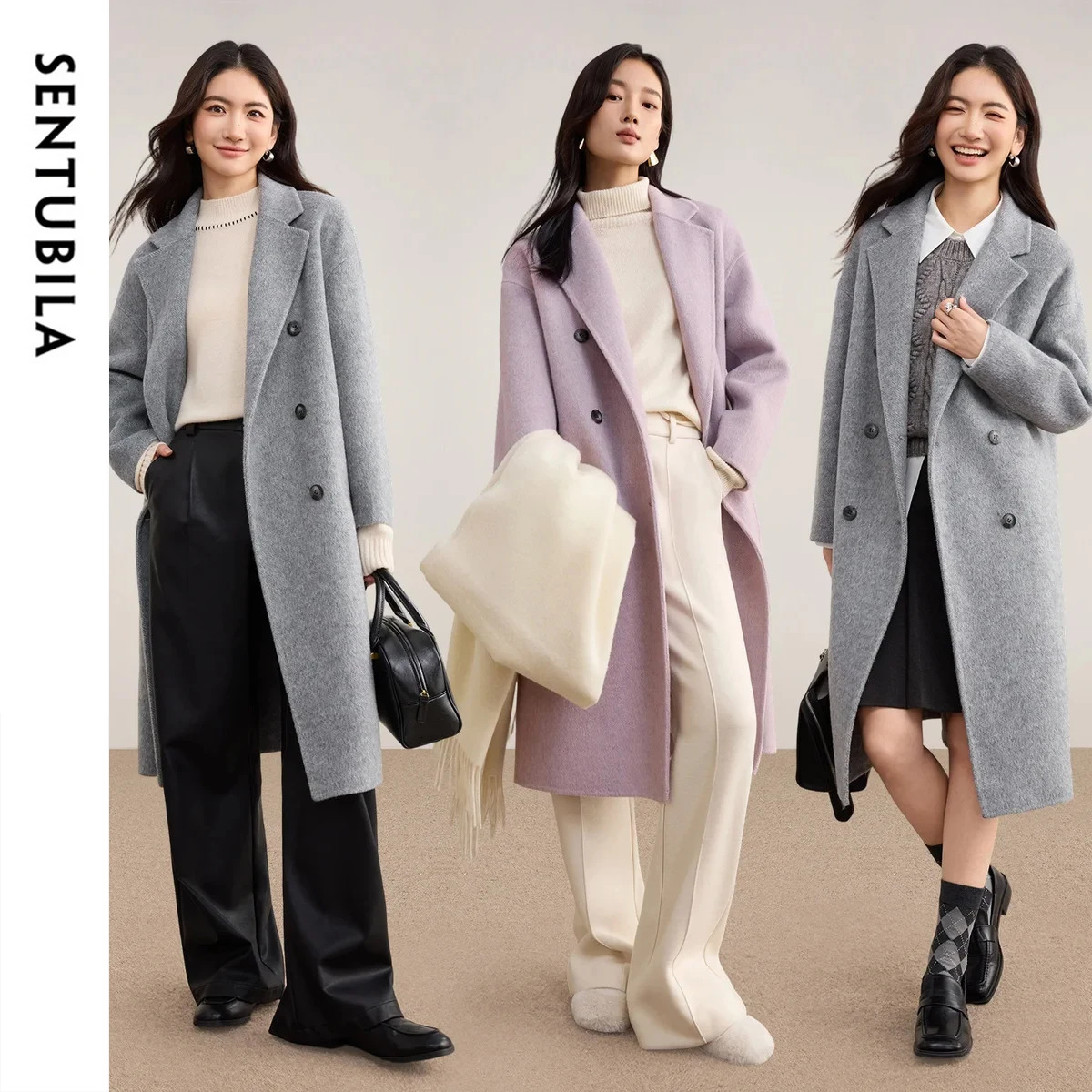 Wool Women Double face Overcoat 2026 Winter Ladies Notch Lapel Thick Warm Mid length Woolen Coat 260929