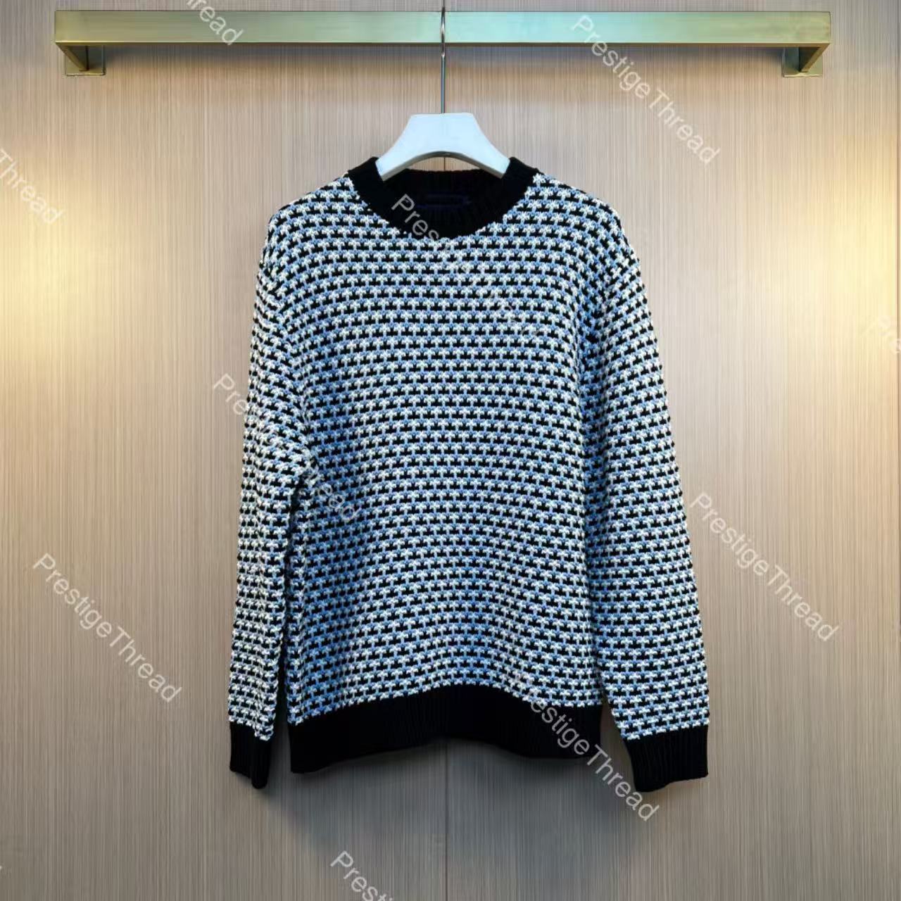High-Quality Designer Men's Sweaters Autumn and Winter Simple Houndstooth Color-Block Jacquard Knitted Crew Neck Long Sleeve Sweater