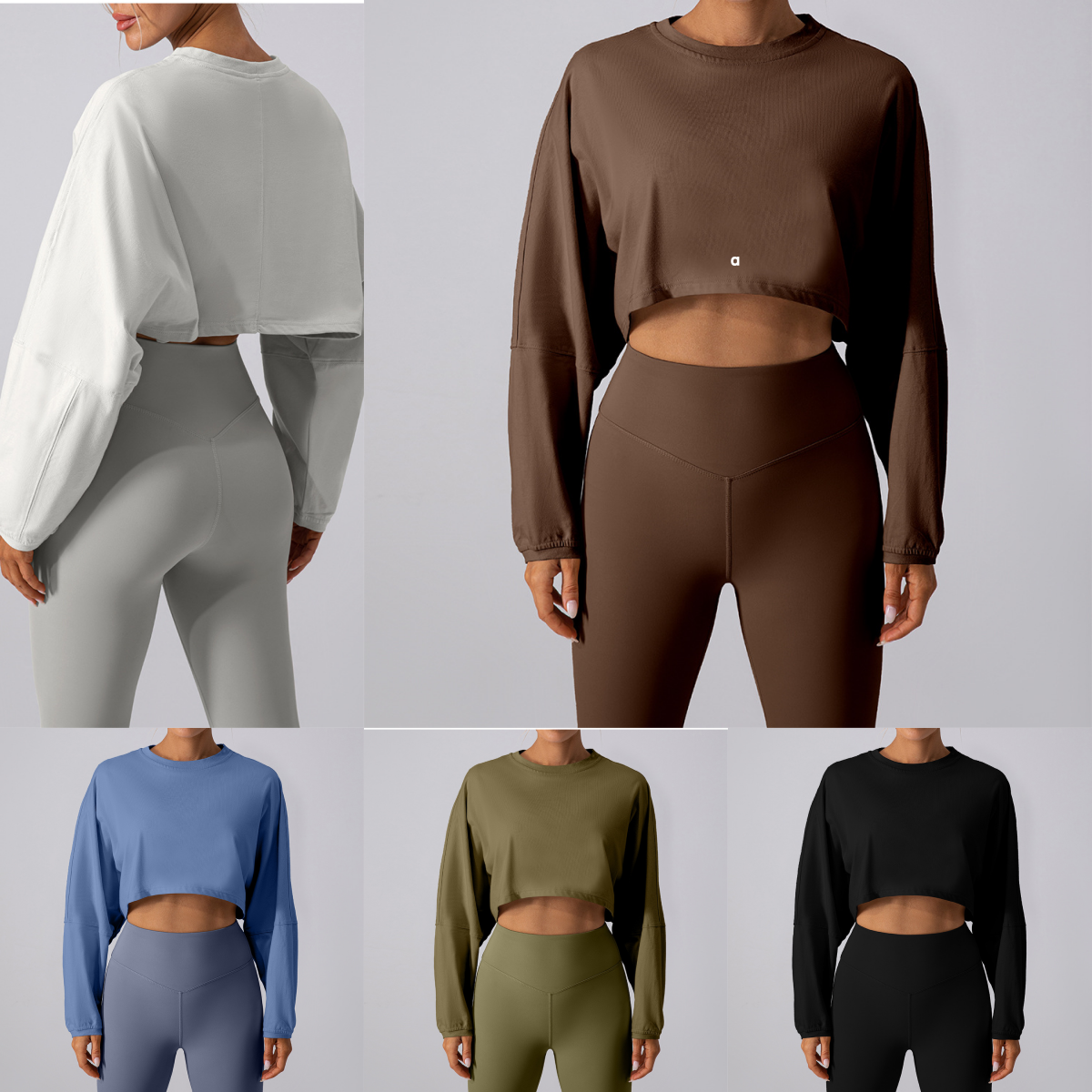 A3103 sweat-shirt col rond femme haut de sport court Yoga et haut de course haut ample à manches longues