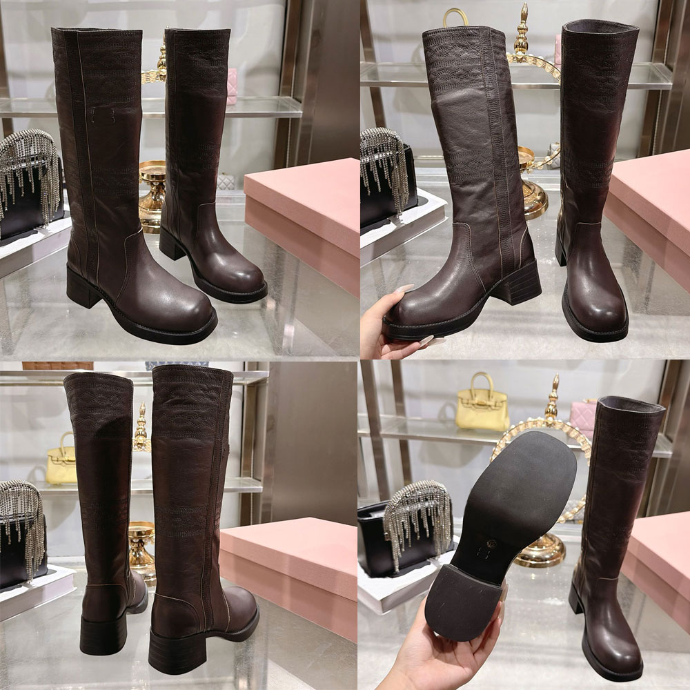 Embroidered Leather Boots Luxury Designer Knee High Boots 5W765E Womens Modern Style Knee Boots Sophisticated Looks Autumn Winter Boots Height 5cm R