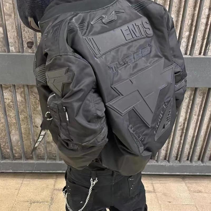Designer Unisex Oversized Men's Black Bomber Jacket Quilted Padded Cotton Racing Style Zip Up Stand Collar Loose Fit Winter Streetwear Coat
