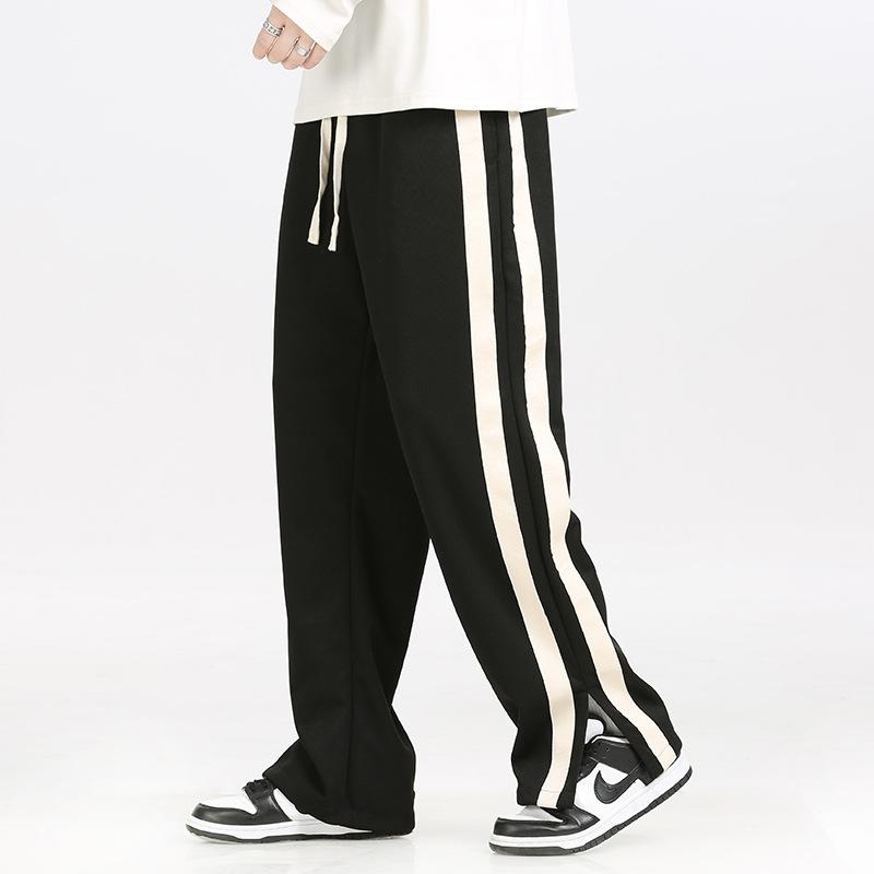 Designer Unisex Streetwear Oversized Men's Loose Straight Leg Split Hem Casual Pants Spring Autumn Solid Drawstring Hong Kong Style Sweatpants