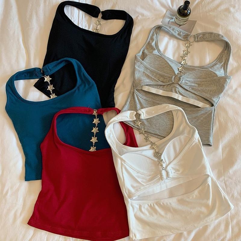 Camisole dos nu Sexy avec chaînes étoiles et coussinets intégrés, haut tubulaire creux, haut d'été sans manches pour femmes