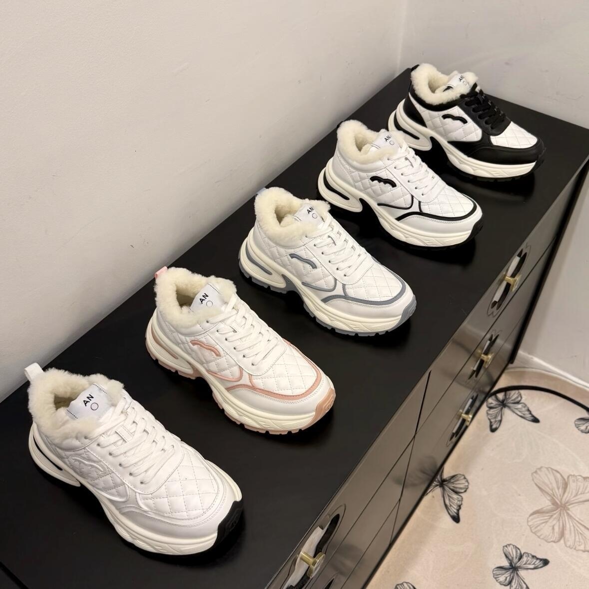dress Winter Warm Non Slip Casual white Shoes trainer Women Sneakers luxury Designer Fleece Lined Quilted Lace Up Thick Sole Outdoor basketball plat