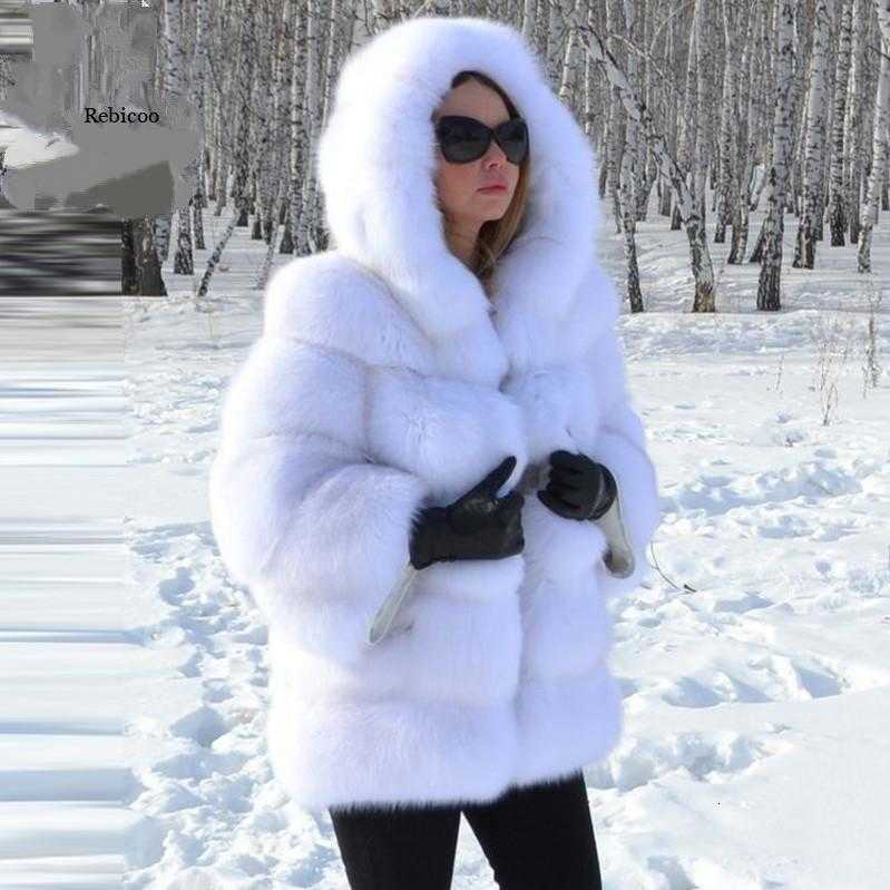 New autumn and winter faux fur hooded women's mid-length fitted fox fur coat for women C260921