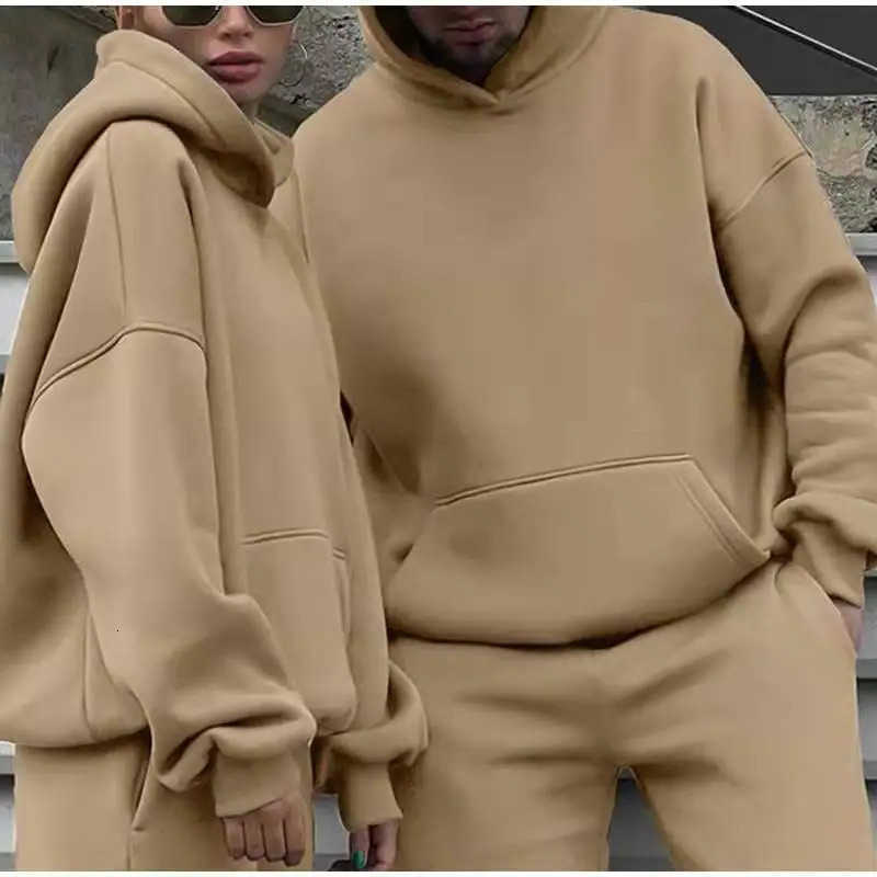 track mens and field clothing spring and autumn two-piece set set hooded sweatshirtTrouser solid sweatshirt womens warm suit240806 S261012LAP9
