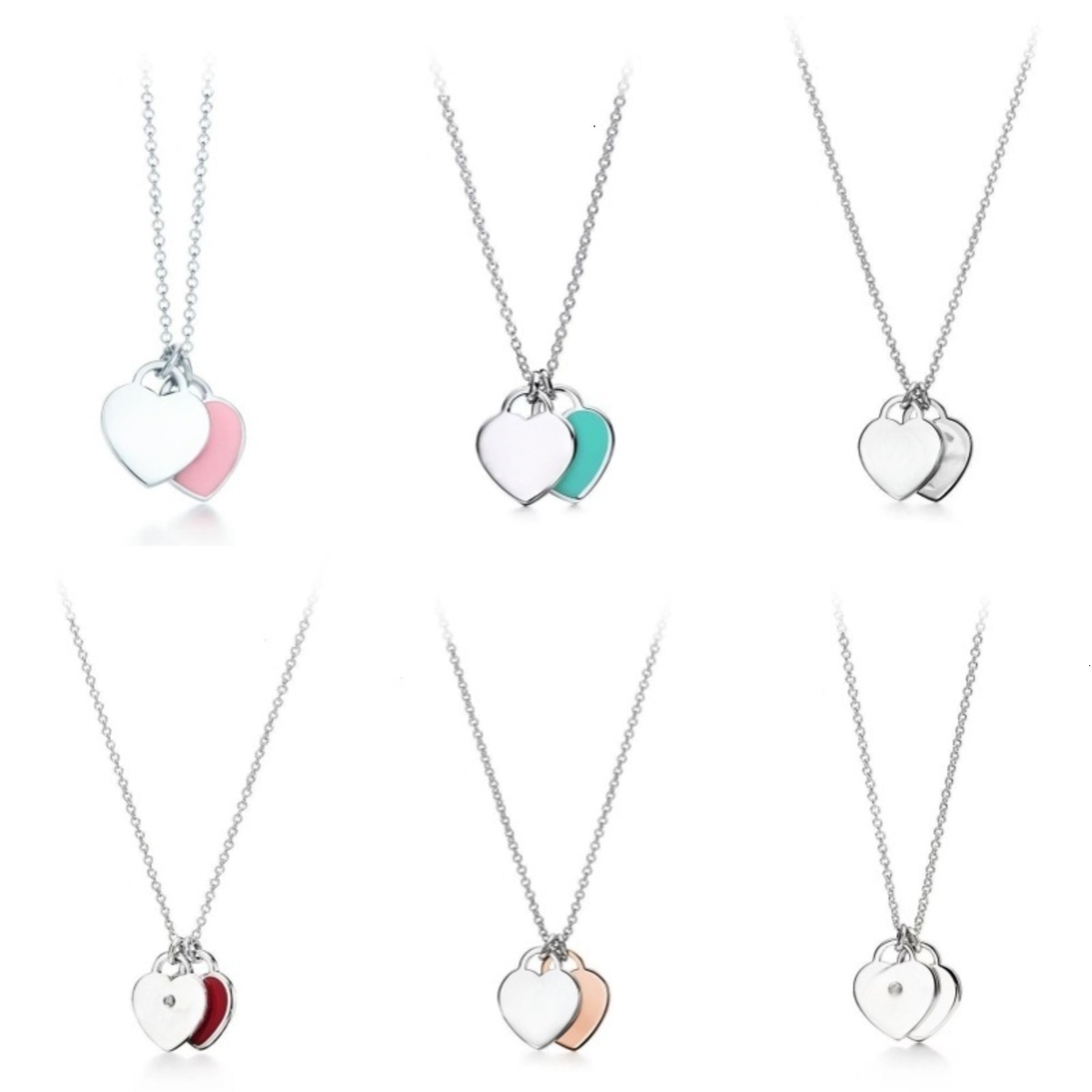 NEW Designer Tiffininess jewlery necklace Womens Luxury 18K Gold Silver Diamonds Fashion Trend Simple Double Heart Tiffininess jewlery Chain Letter