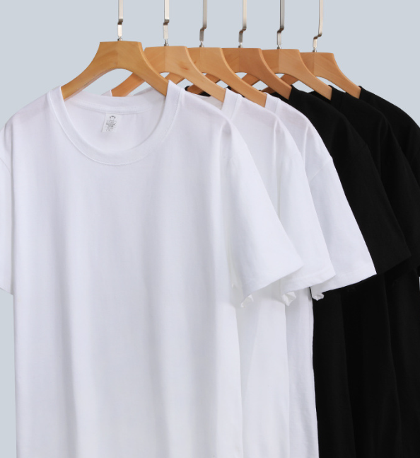 High-Quality Premium Men's Short-Sleeve Designer T-Shirt, Solid Black & White Crew Neck Loose Casual Basic Drop Shoulder Top