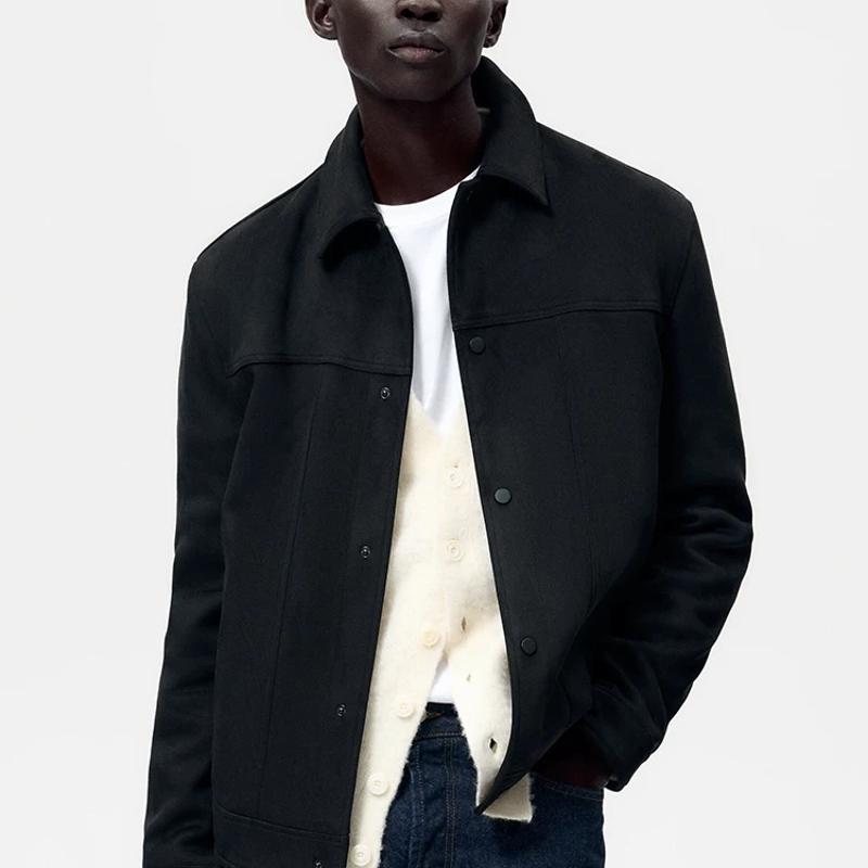 Designer Men Faux Suede Jacket Lapel Collar Solid Button Down Long Sleeve Casual Outerwear Spring Autumn Vintage Streetwear Coat