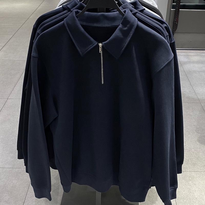 Designer Hommes Printemps Slim Fit Demi-Zip Pull Sweat-shirt Couleur Unie Col À Revers Manches Longues Casual Streetwear Top Mélange De Coton
