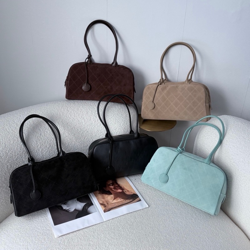 Designer Bag Women Vintage Boston Handbag Rhombus-Stitched Suede & Smooth Leather Top-Handle Shoulder Bag Ladies Casual Daily Travel Hand Purse Tren