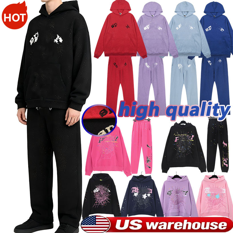Spider Hoodie High Quality Casual Hoodie Designer Men Loose Long Sleeve Hoodies Rhinestone Graphic Sweatpants Sparkle Spider Web Hoodie Jogger Pants