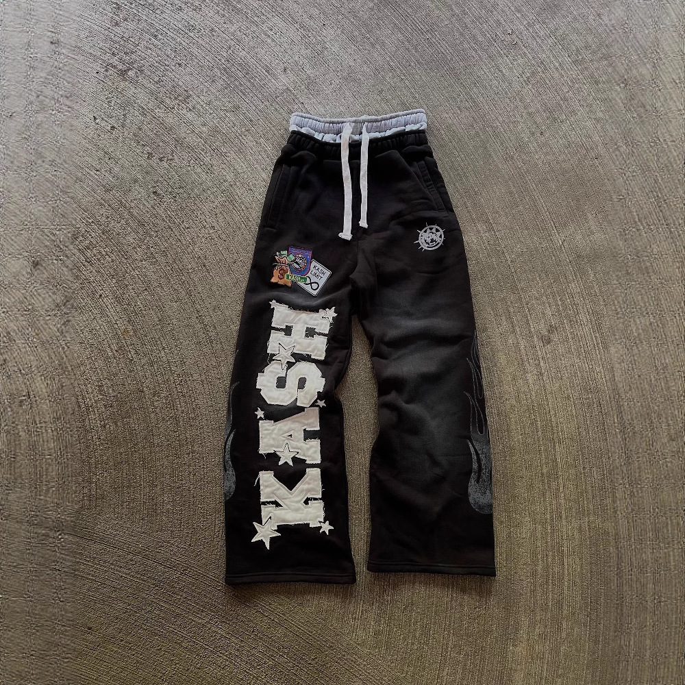 Ensemble 2 pièces pantalon large imprimé et t-shirt col rond pour couple jeune 2025