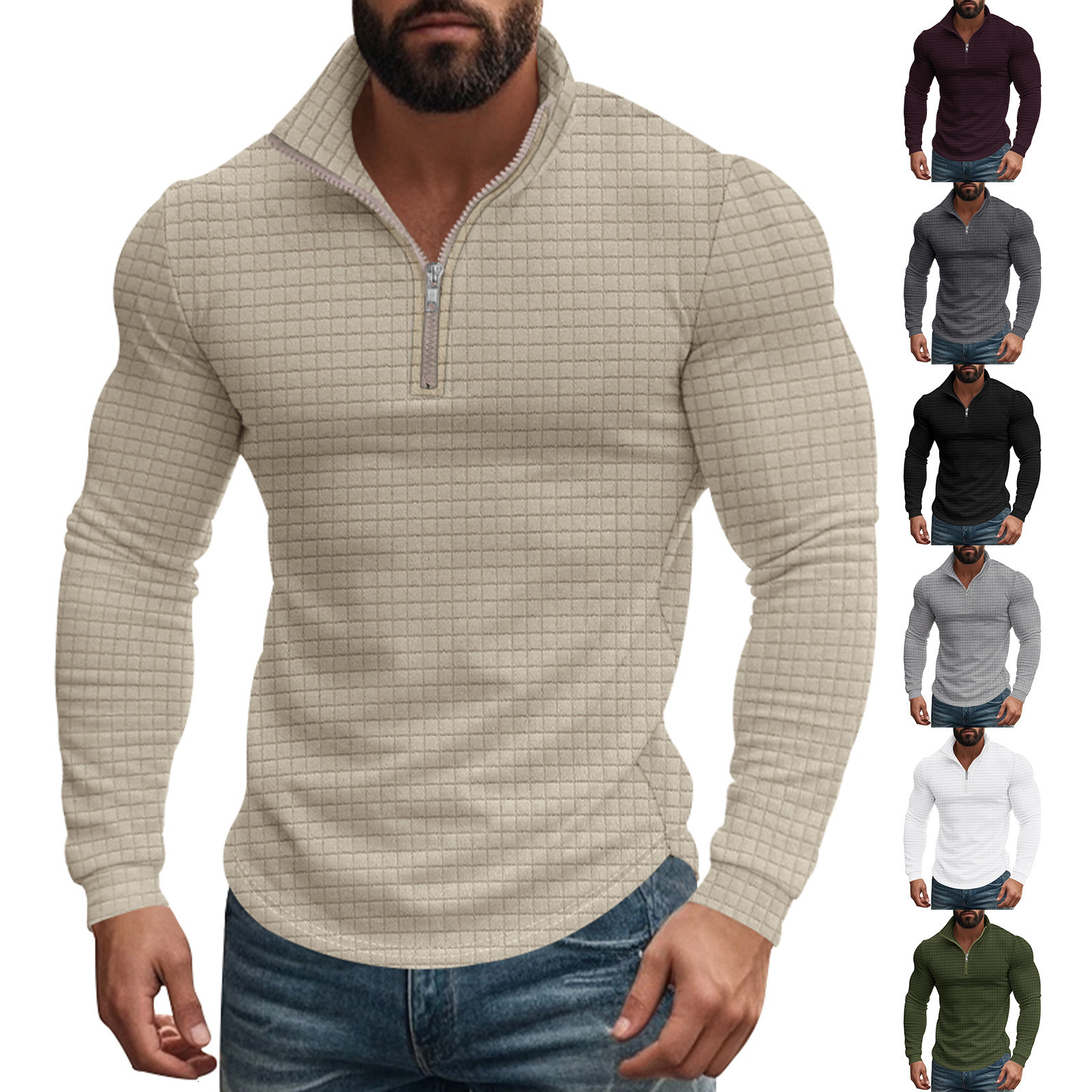 Autum Mens Solid Color Sweatshirt Oversize Half Zipper Pullover Warm Sweater Jogger Sport Tops 250922