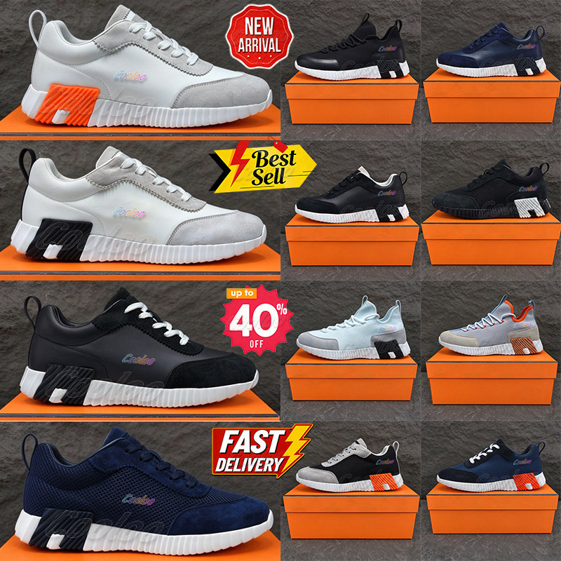 Designer Shoes H Word Bouncing Running Shoes Breathable Mesh Leather Lace Up Sneakers Mens Womens Non Slip Rubber Sole Street Style Trainers