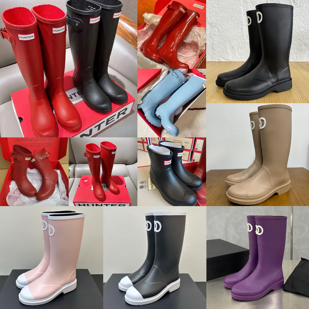Designer Rubber Rain Hunters Boots Women Luxury Pink Boot Fall Winter Summer Knee High Quality Slip On Classic 22 Casual Waterproof Footwear Cowboy