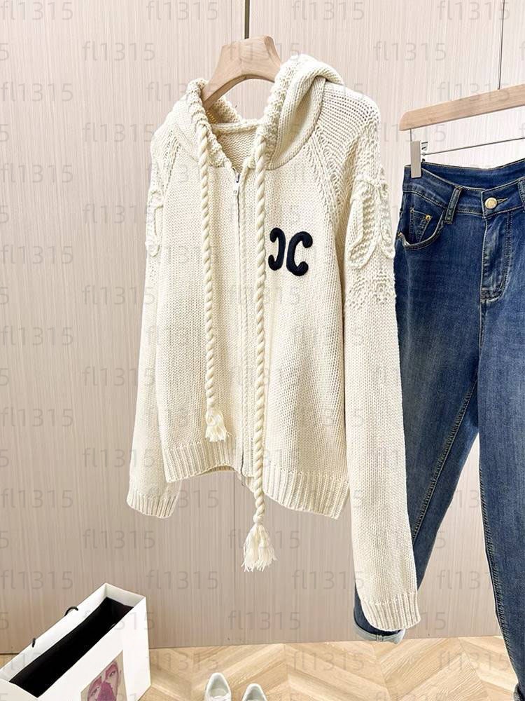 Designer Sweater Jacket Femmes Braid Pulls à capuche Automne Pull Knit Cardigan Pull avec fermeture à glissière Marque de mode Broderie LOGO Tops