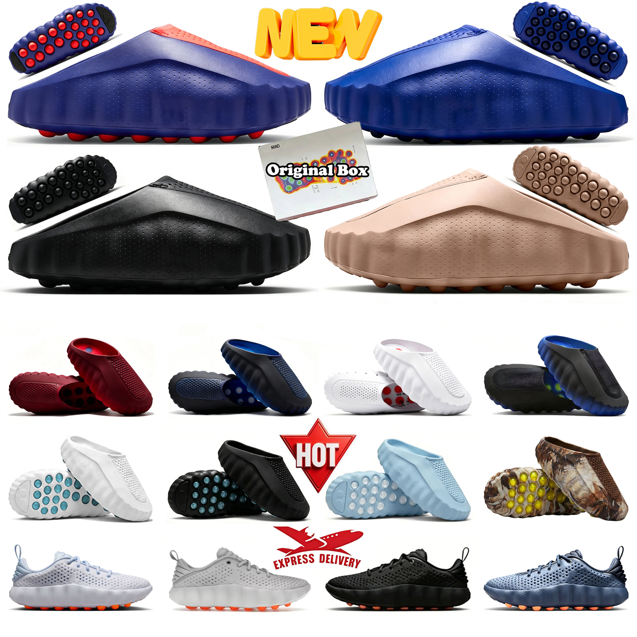 Avec Box Mind Slide Designer Mind Chaussures de mode Team Red Sail Geode Teal Fragment Noir Chrome Light Smoke Grey Noir Hommes Pantoufles Mules