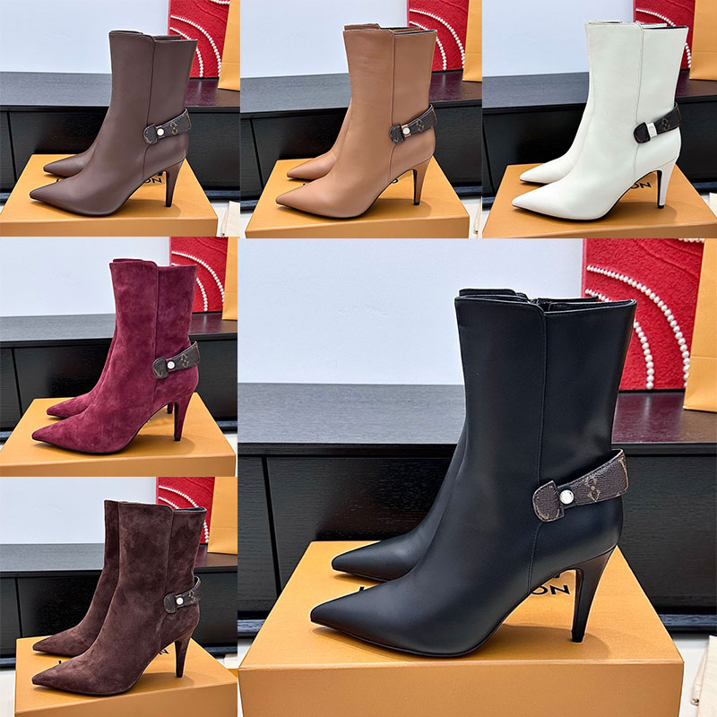 Womens Legacy Ankle Designer Side Zipper Ankle Boots 1AIEUG Ladies Calf Leather Leather Boot Sheepskin Lining Pointed Tip High Quality Leather Outso