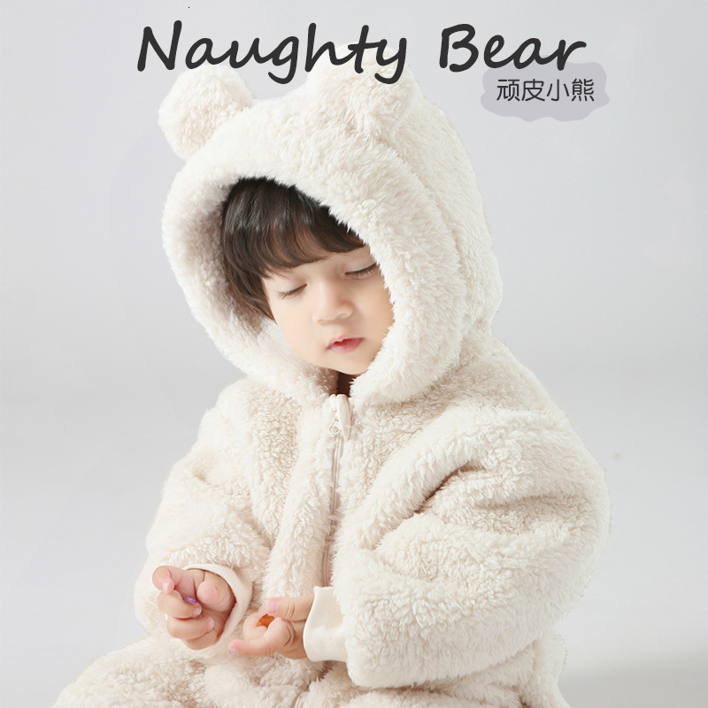 Autumn Winter Baby Boy Clothes Warm Fleece Kids Girl Hooded Jumpsuits Cute Toddler Rompers 251015