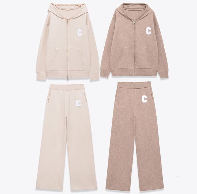 Casual Knit Cardigan Pants Set Women Hood Zipper Full Sleeve Loose Coat Straight Trousers 2025 Autumn Fashion Lady 2-piece Suit251119